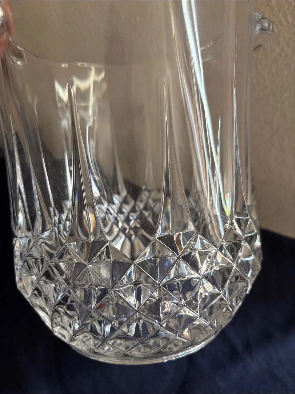 Vintage Clear Crystal Ice Champagne Bucket - Elegant Diamond-Cut Design